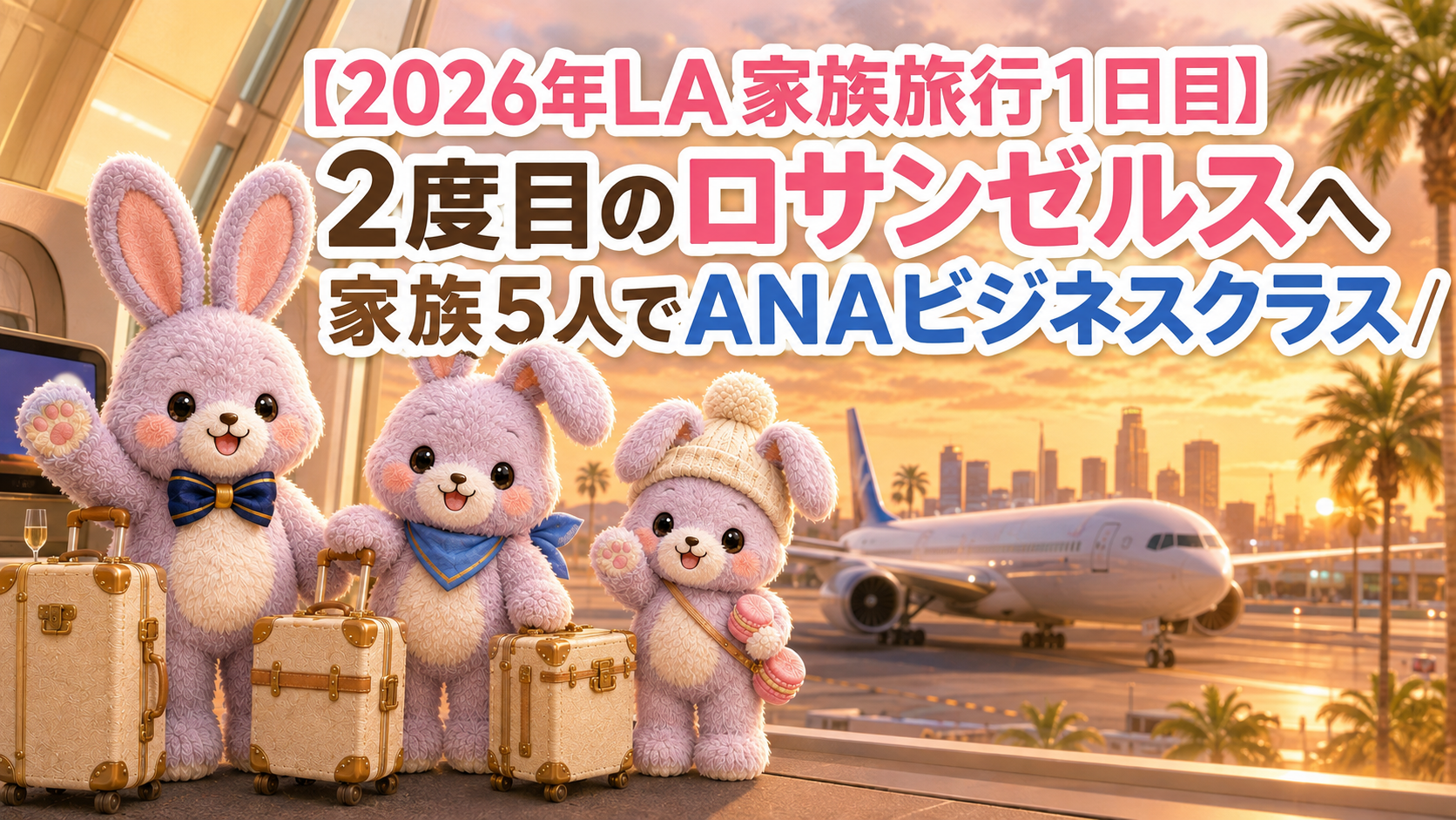 【2026年LA家族旅行1日目】2度目のロサンゼルスへ|家族5人でANAビジネスクラス