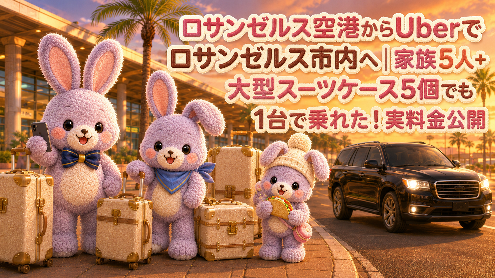 ロサンゼルス空港からUberでロサンゼルス市内へ|家族5人+大型スーツケース5個でも1台で乗れた!実料金公開