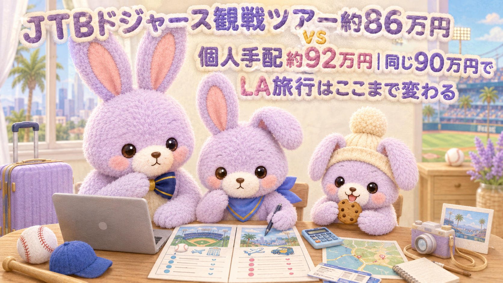 JTBドジャース観戦ツアー約86万円 vs 個人手配約92万円|同じ90万円でLA旅行はここまで変わる