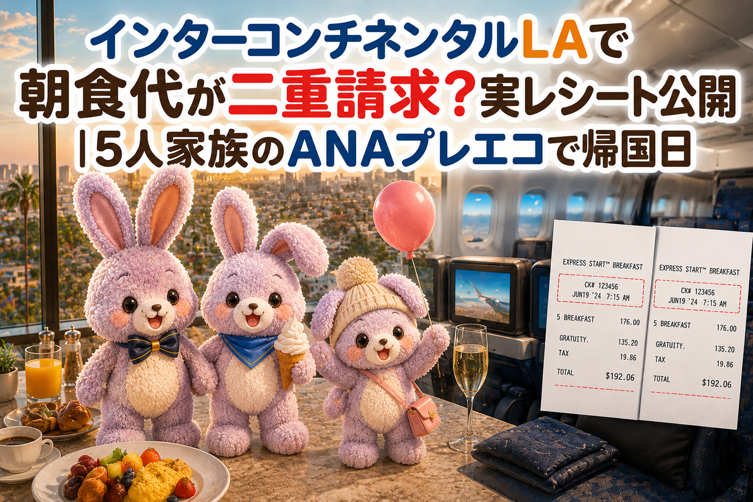 インターコンチネンタルLAで朝食代が二重請求?実レシート公開|5人家族のANAプレエコで帰国日