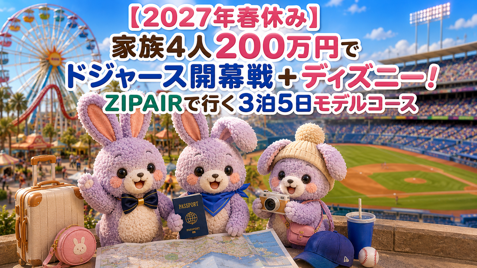 【2027年春休み】家族4人200万円でドジャース開幕戦+ディズニー!ZIPAIRで行く3泊5日モデルコース