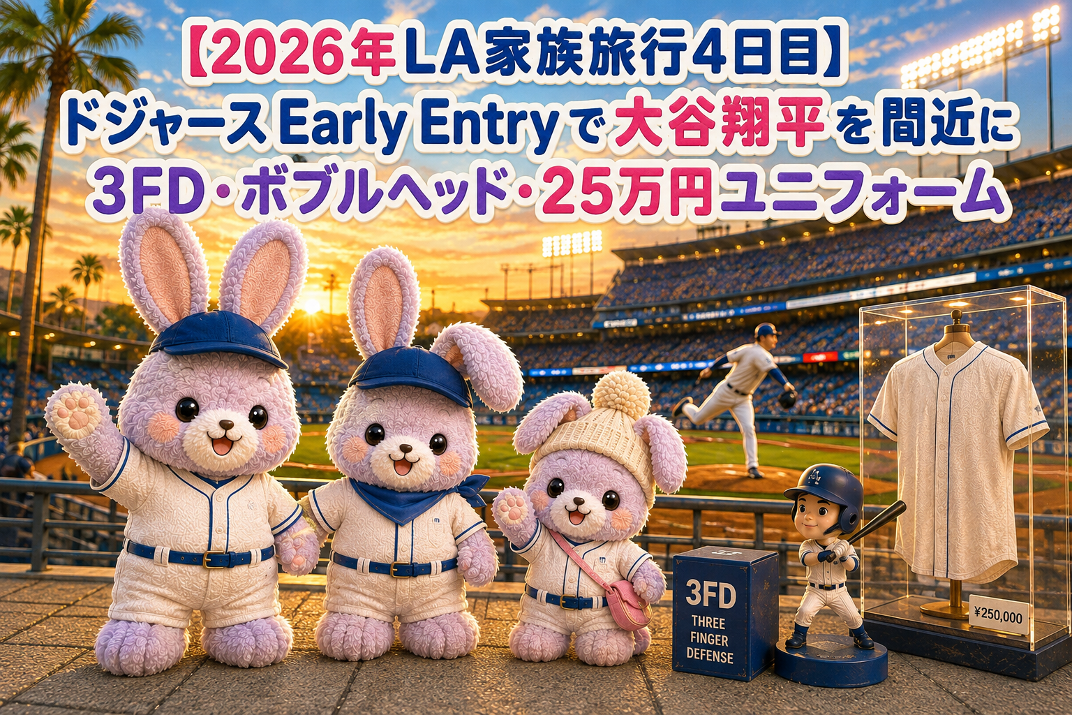 【2026年LA家族旅行4日目】ドジャースEarly Entryで大谷翔平を間近に｜3FD・ボブルヘッド・25万円ユニフォーム