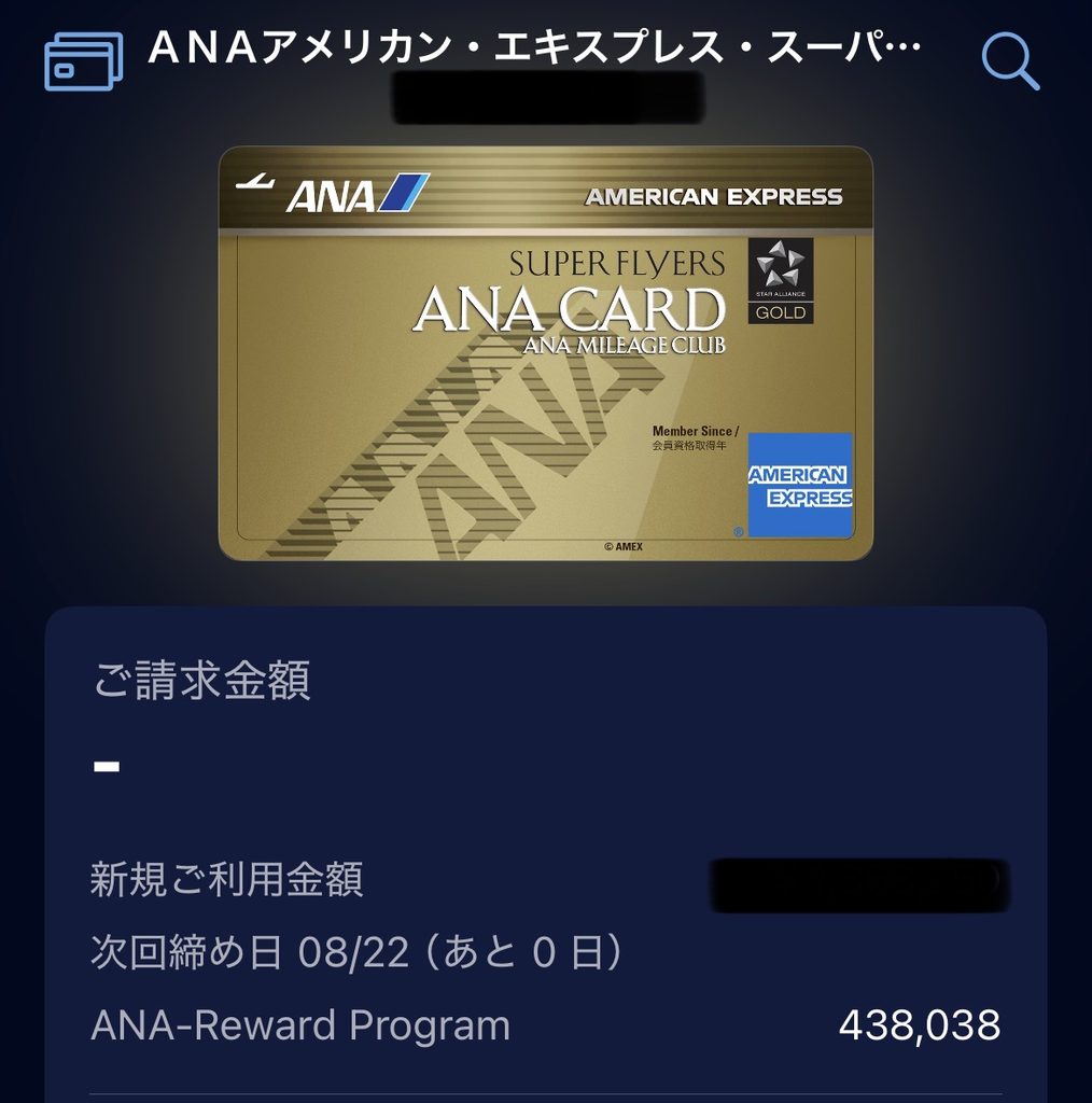 ANA関連の支払いで利用しているANAアメリカンエキスプレス スーパーフライヤーズ ゴールドカード