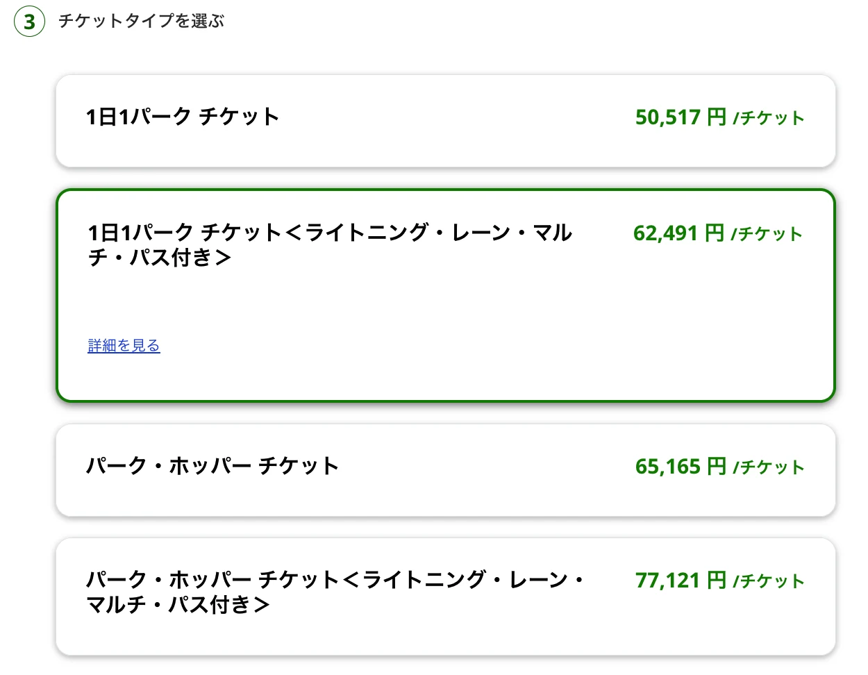 現在の2日券とLightning Lane付きチケットの楽天販売価格