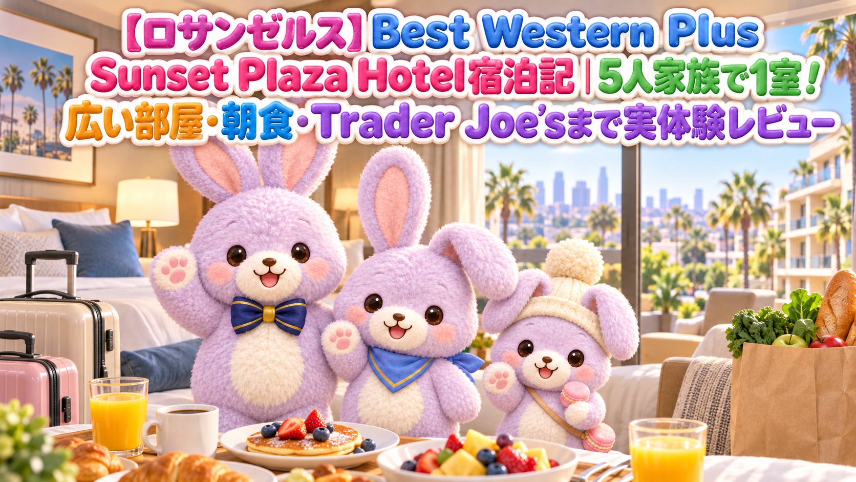 【ロサンゼルス】Best Western Plus Sunset Plaza Hotel宿泊記|5人家族で1室!広い部屋・朝食・Trader Joe’sまで実体験レビュー