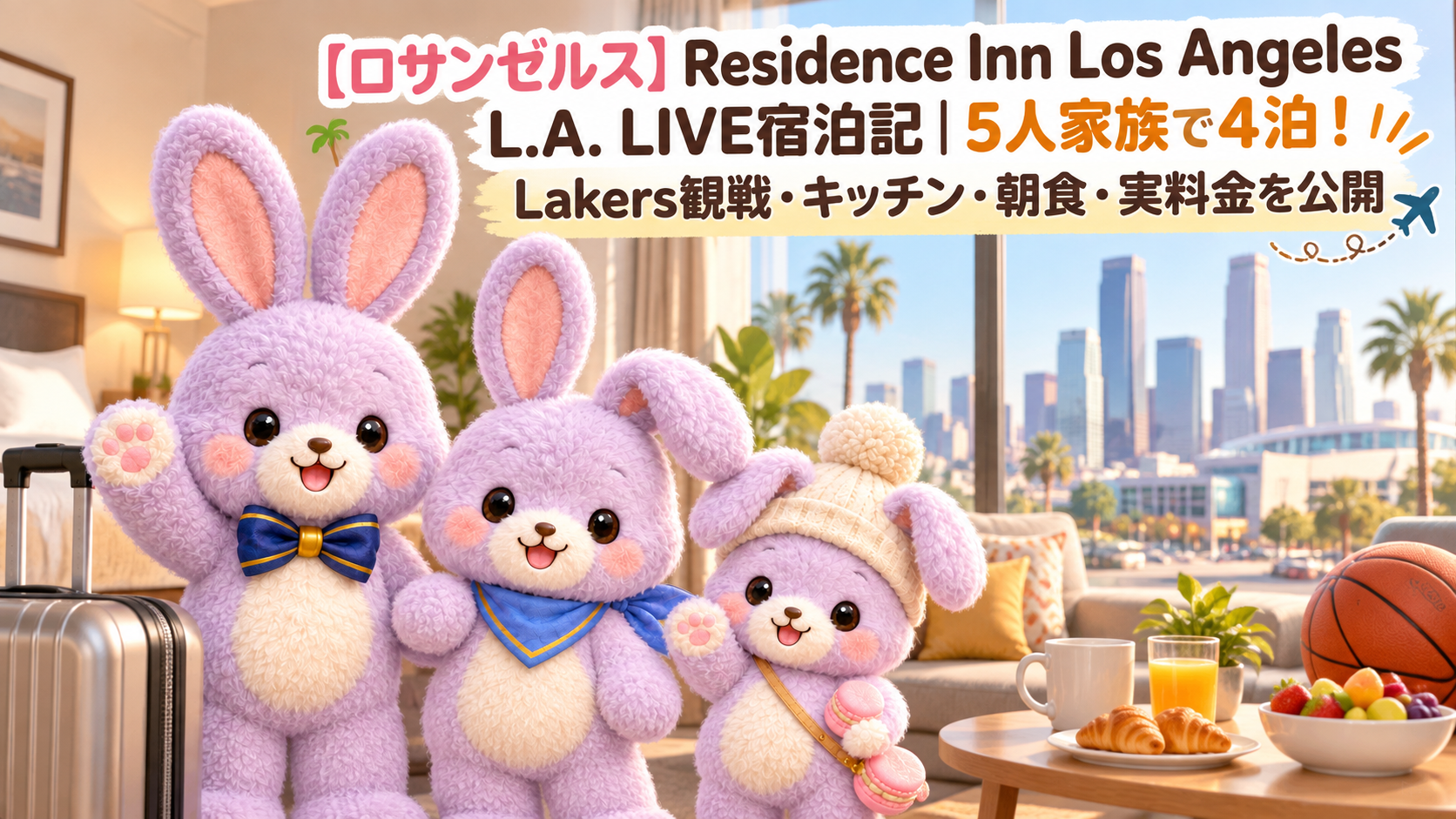 【ロサンゼルス】Residence Inn Los Angeles L.A. LIVE宿泊記|5人家族で4泊!Lakers観戦・キッチン・朝食・実料金を公開