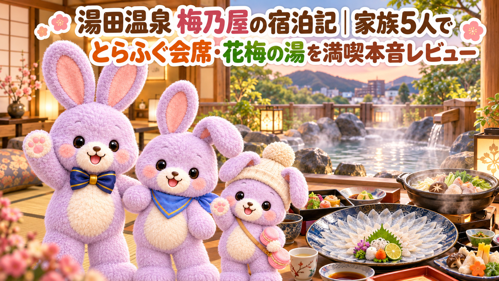 湯田温泉 梅乃屋の宿泊記|家族5人でとらふぐ会席・花梅の湯を満喫本音レビュー